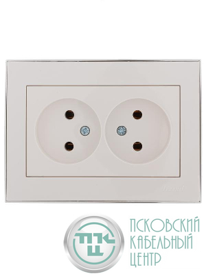 Розетка 2-м СП Rain 16А IP20 без заземл. с хром. боковой вставкой керамика бел. LEZARD 703-0225-128