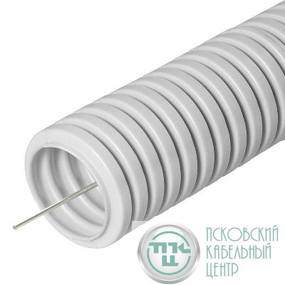Труба гофрированная ПВХ легкая d40мм с протяжкой 350 Н сер. (уп.15м) Промрукав PR.014231