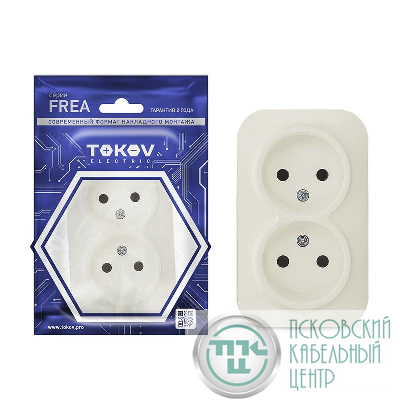 Розетка 2-м ОП Frea 16А IP20 250В без заземл. АБС-пластик беж. TOKOV ELECTRIC TKE-FR-R2-C02