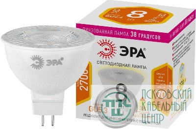 Лампа светодиодная STD LED Lense MR16-8W-827-GU5.3 8Вт MR16 софит 2700К тепл. бел. GU5.3 650лм 170-265В линзованная Эра Б0054938
