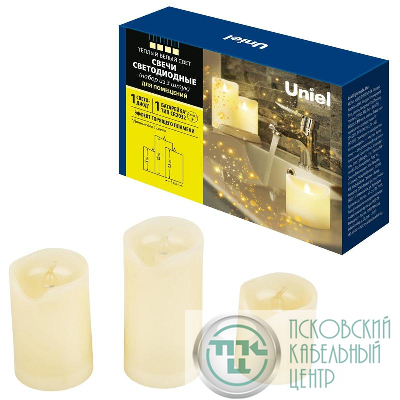 Фигура ULD-F060 WARM WHITE CANDLE SET3 "Свеча" на батарейках CR2032 (в/к) 1 LED тепл. свет (уп.3шт) Uniel UL-00008593