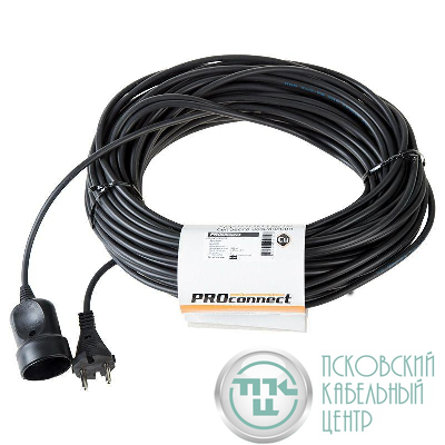 Удлинитель-шнур 1х30м без заземл. 6А IP20 1.3кВт ПВС 2х0.75 черн. PROCONNECT 11-7116