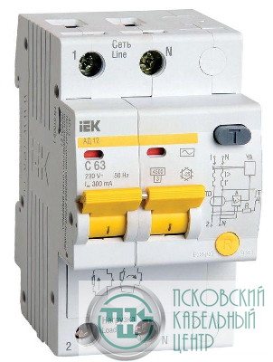 Выключатель автоматический дифференциального тока 2п C 63А 300мА тип AC 4.5кА АД-12 KARAT IEK MAD10-2-063-C-300