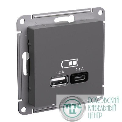 Розетка USB AtlasDesign тип A+C 5В/2.4А 2х5В/1.2А механизм базальт SE ATN001439