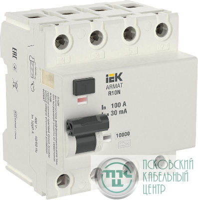 Выключатель дифференциального тока (УЗО) 4п 100А 30мА тип AC ВДТ R10N ARMAT IEK AR-R10N-4-100C030