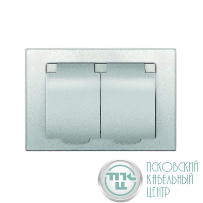 Розетка 2-м СП Афина 16А IP20 с заземл. c крышкой в сборе серебр. Universal A0031-S
