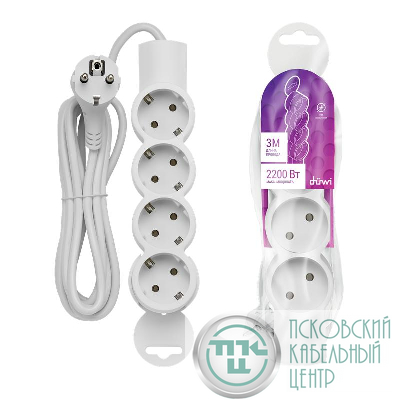 Удлинитель 4х3м с заземл. 10А IP20 ПВС 3х0.75 REV 32012 0