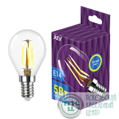 Лампа светодиодная филаментная PREMIUM (FILAMENT) 5Вт G45 2700К тепл. E14 480лм REV 32357 0