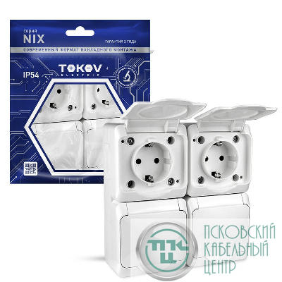 Розетка 4-м ОП Nix 16А IP54 250В с заземл. с крышкой бел. TOKOV ELECTRIC TKE-NX-R4Z-C01-IP54