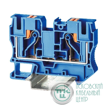 Клемма проходная зажим push-in 2 точки подключения 10кв.мм син. DKC VPR-10-BU