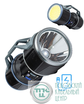 Фонарь-прожектор аккумуляторный ручной 10Вт LED+12Вт COB LED+красн. Li-ion 18650 8000мА.ч Power-bank корпус ABS-пластик индикатор уровня заряда USB-шнур type C гнездо для штатива КОСМОС KOC901Lit