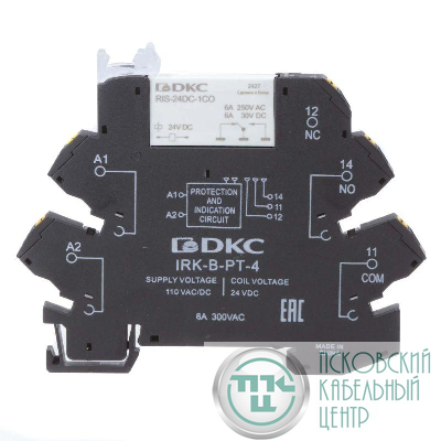 Реле интерфейсное 1CO ком. ток 6А AgSnO2 напряжение 110В AC/DC push-in клеммы DKC IRK-110UC-1CO-PT
