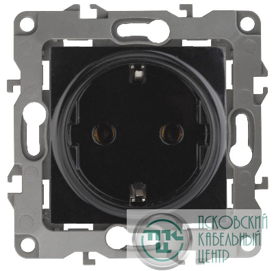 Розетка 1-м СП Эра12 12-2102-06 16А IP20 16AX 250В 2P+E Schuko защ. шторки механизм черн. Эра Б0014692