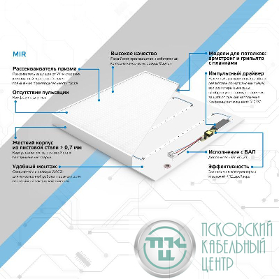 Светильник светодиодный MiR 30Вт 4000К IP40 3700лм 588х588х50мм ДВО офисный грильято рассеив. призма GAUSS G1-R3-00010-31G03-2003540