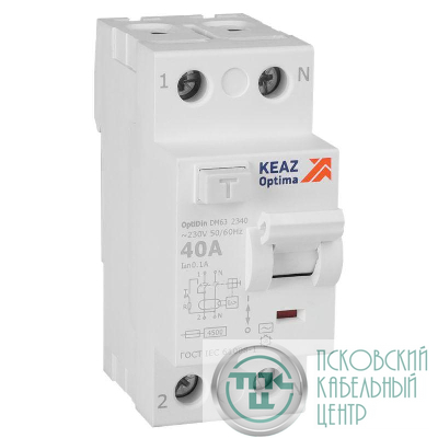 Выключатель дифференциального тока (УЗО) 2п 40А 100мА тип AC 4.5кА OptiDin DM63-2340 УХЛ4 КЭАЗ 343895