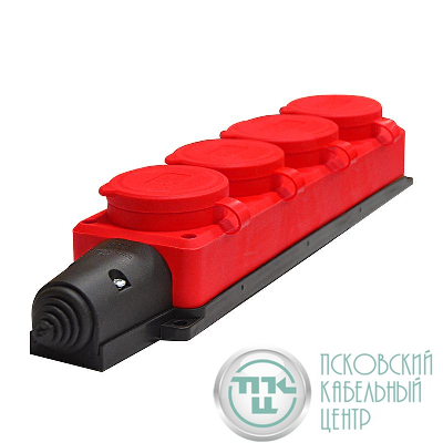 Колодка удлинителя 4-м Компакт 1ф с загл IP44 16А каучук красн. UNIVersal 3074