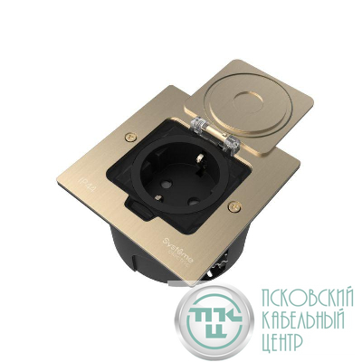 Лючок MultiDesk MDK21 с розеткой 2P+E 16А 250В IP44 с монтажной коробкой для стены фальшпола стола никель SE MDK21102NA
