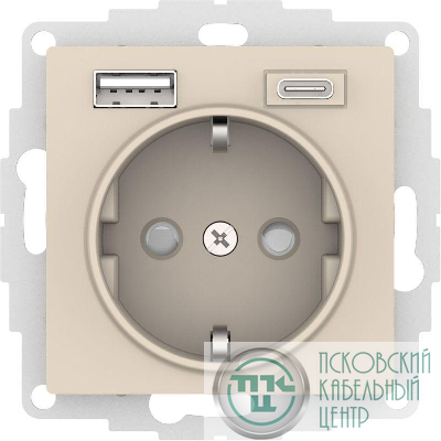 Розетка AtlasDesign 16А с 2-мя заряд. устройствами USB тип A+C 5В/2.4А 2х5В/1.2А механизм беж. SE ATN000232