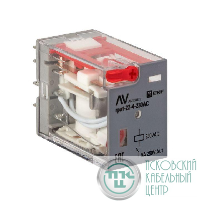 Реле промежуточное RPAt 22/4 5А 230В AC с кнопкой и мех. индикацией AVERES EKF rpat-22-4-230AC