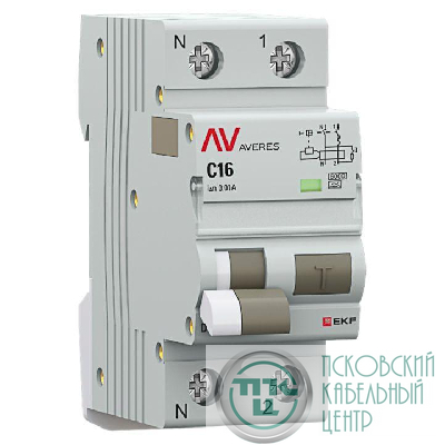 Выключатель автоматический дифференциального тока 2п (1P+N) C 16А 10мА тип A 6кА DVA-6 AVERES EKF rcbo6-1pn-16C-10-a-av