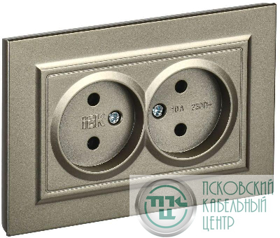 Розетка 2-м СП BRITE РС12-2-БрШ 10А в сборе без заземл. без защ. шторок шампань IEK BR-R20-10-K37-F