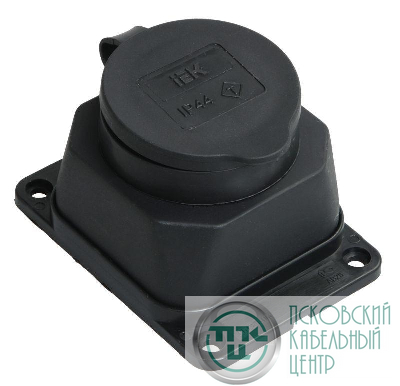 Розетка 1-м Омега РБ13-1-0м IP44 настен. с заземл. с защ. крышкой каучук черн. IEK PKR11-016-2-K02