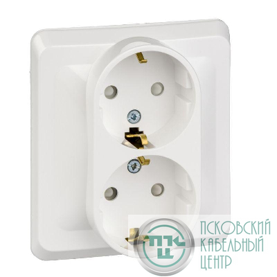 Розетка 2-м СП Этюд 16А IP20 250В с заземл. защ. шторки бел. SE PC16-008B