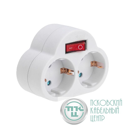 Разветвитель 2-м 16А с выключателем с заземл. защ. шторки бел. Rexant 11-1085