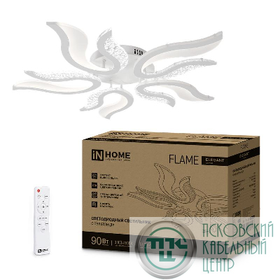 Светильник светодиодный ELEGANT FLAME 90Вт 3000-6500К 7000лм 230В 820х802х87мм с пультом ДУ бел. IN HOME 4690612051536