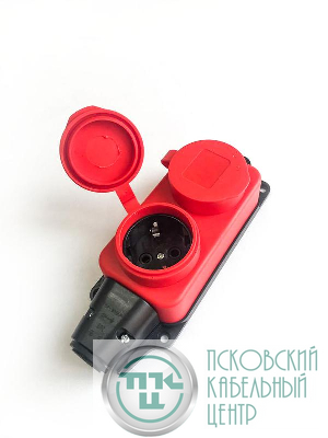 Колодка удлинителя 2-м 16А IP44 с заземл. каучук красн. КОСМОС KKsm-2g-Z-IP(R)16A