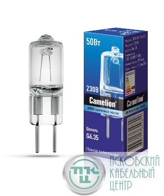 Лампа галогенная JD 50Вт капсула G6.35 3000К 240В Camelion 5204