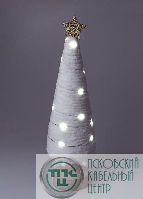 Светильник настольный "Елка" дизайн 1 (деревянное основание и звезда) 20LED плюш 11.5х38.5см тепл. бел. КОСМОС KOC_TAB-B104