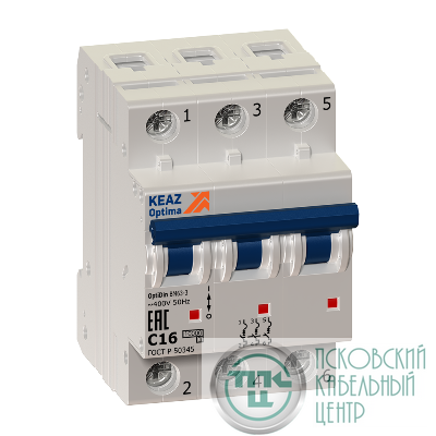 Выключатель автоматический модульный 3п D 16А OptiDin BM63-3D16-УХЛ3 КЭАЗ 260807