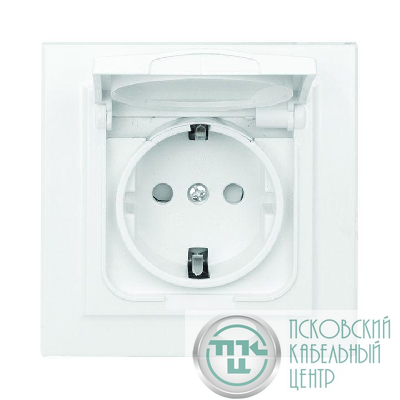 Розетка 1-м СП Минск 16А IP44 с заземл. защ. шторки с крышкой бел. EKF ERR16-029-100-44