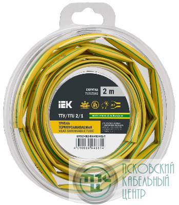 Трубка термоусадочная ТТУ нг-LS 2/1 желт./зел. (уп.2м) IEK UDR12-002-001-002-K52-T
