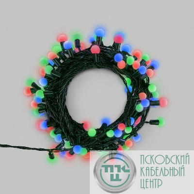 Гирлянда светодиодная "Мультишарики" 20м d15мм 200LED мульти (RG/RB) 11Вт 230В IP44 мигание провод зел. Neon-Night 303-609
