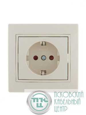 Розетка 1-м СП Mira 16А IP20 с заземл. защ. шторки со вставкой керамика крем. LEZARD 701-0303-124