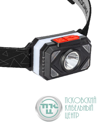 Фонарь аккумуляторный налобный 2Вт LED+2Вт SMD LED тепл. широкий свет Li-ion 14500 500мА.ч корпус ABS-пластик цветная подсветка USB-шнур type C регулируемый эласт. ремешок КОСМОС KOC511Lit