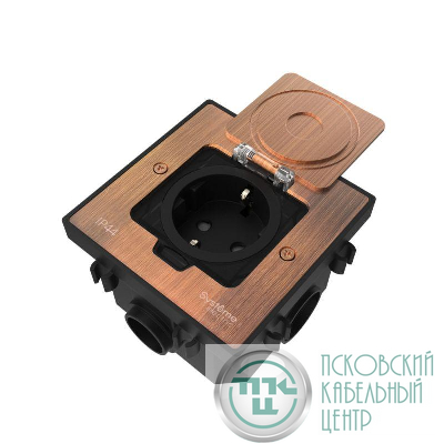 Лючок MultiDesk MDK21 с розеткой 2P+E 16А 250В IP44 с монтажной коробкой для бетонных полов медь SE MDK21202CC