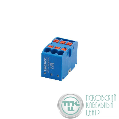 Блок распределительный зажим push-in 6 точек подключения 25кв.мм син. DKC DTP1-006-04SPUB