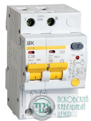 Выключатель автоматический дифференциального тока 2п C 20А 30мА тип A 4.5кА АД-12М KARAT IEK MAD12-2-020-C-030