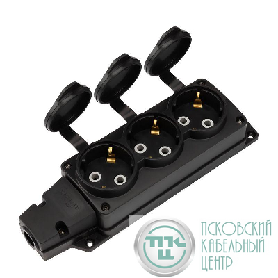 Колодка удлинителя 3-м с заземл. 16А IP54 влагозащ. с защ. крышкой COMPACT каучук черн. Rexant 111-223