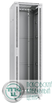 Шкаф монтажный телекоммуникационный напольный SH-05C-42U60/80 19дюйм 42U 600х800х2055мм для распределит. и серверн. оборудования передн. стеклян. и задн. сплошн. метал. двери ручка с замком сер. Cabeus 7052c