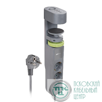 Удлинитель 3х1.5м на струбцине с заземл. с выкл. 3 USB выхода (2А+1С) IP20 ПВС 3х1 ETD-03U-150-gy (3х1.5) сер. JAZZway 5059559