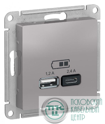 Розетка USB AtlasDesign тип A+C 5В/2.4А 2х5В/1.2А механизм алюм. SchE ATN000339