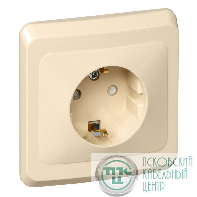 Розетка 1-м СП Этюд 16А IP20 250В с заземл. защ. шторки крем. SE PC16-004K