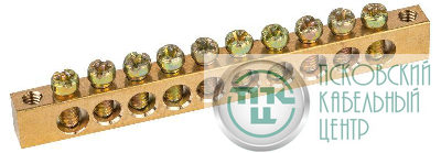 Шина NO-122-04 PEN "земля-ноль" 6х9мм 10/2 с креплениями по краям латунь ЭРА Б0047218