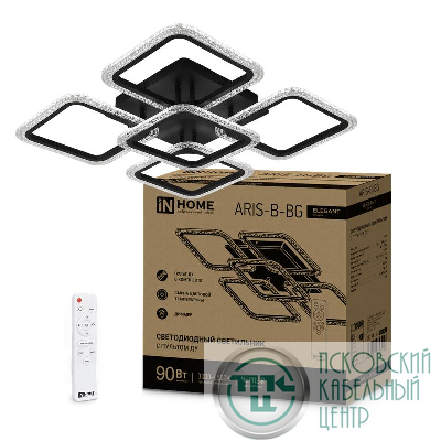 Светильник светодиодный ELEGANT ARIS-B-BG 90Вт 230В 3000-4000-6500К 7000лм 600х600х110мм ПУ черн. IN HOME 4690612043241