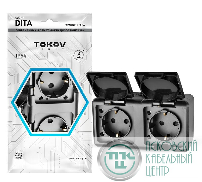 Розетка 2-м ОП Dita 16А IP54 250В с заземл. с крышкой карбон TOKOV ELECTRIC TKL-DT-R2Z-C14-IP54