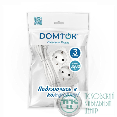 Удлинитель 2х3м с заземл. 16А IP20 3.5кВт ПВС 3х1 бел. DOMTOK 2386